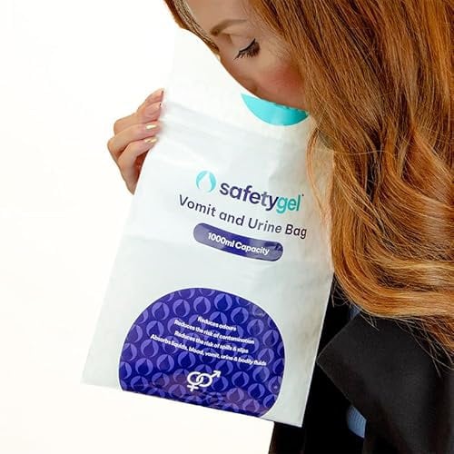 SafetyGel Vomit and Urine Absorbing Bag, 1000ml Capacity, Fast-Acting Gel, Adhesive Strip, Grip Seal (10)