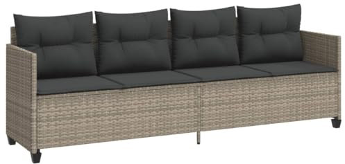 Makastle 4-Sitzer Sofa mit Kissen, Garten Schlafsofa Gartenliege Outdoor Sofa Couch Liege Sonnenliege Terrassenliege, Hellgrau Poly Rattan