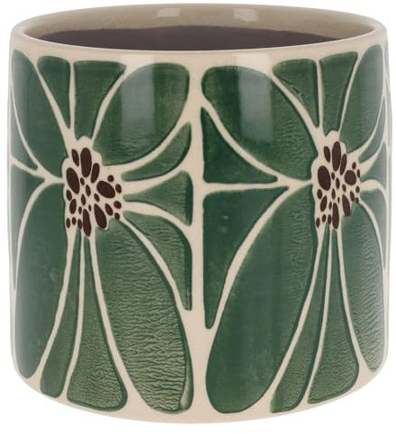 Shudehill Giftware Tropic Petal Leaf Floral Garden Design Planter Pot - Blue or Green With Neutral Background (Petal, Green)