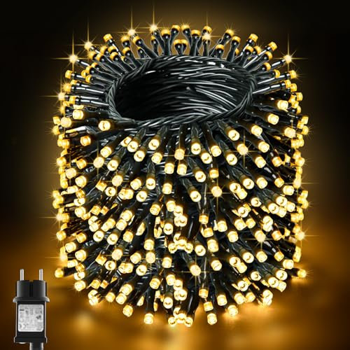 BOLWEO Lichterkette Außen 40M 400LED, Warmweiße Weihnachtsbaumlichter für Innen und Außen, IP44 Wasserdichte Lichterkette mit 8 Modi und Timer für Weihnachtsbaum, Schlafzimmer, Garten und Party