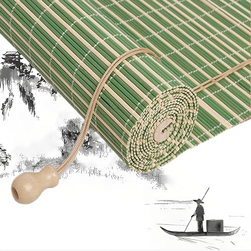 Bambus-Rollos für Privatsphäre und Sonnenschutz, grün, Bambusrollo, zum Aufrollen, für Wohnzimmer/Schlafzimmer, anpassbare Größe (70 cm x 170 cm)