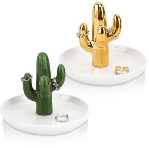 Lot de 2 Plateaux Porte-Bagues En Céramique, Plateau à Bijoux, Plateau à Bibelots, Support Pour Alliances de Mariage, Plateaux Décoratifs En Forme de Cactus Pour Femme, Anniversaire, Noël