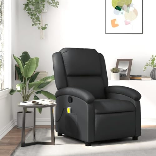 Homgoday Massagesessel Fernsehsessel Relaxsessel Ruhesessel TV Sessel Polstersessel, Manuelle Liegefunktion, Massagefunktion, für Wohnzimmer Schwarz Echtleder