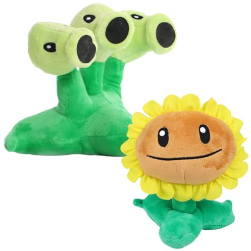 FISAPBXC Plants vs. Zombies Plush Toys Threepeater Sunflower Soft Stuffed Plushies Cartoon Doll for Kids Soft Plush Toys Cuddly Doll Home Decoration Children's Toys Boys Girls 2PCS