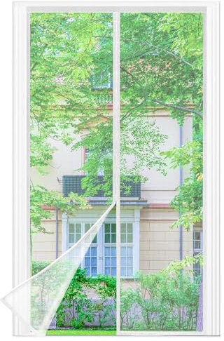 Moustiquaire Porte Fenetre, 100 x 220 CM - Maille Fine BLANC Rideau Anti Mouche, se ferme tout seul, la Largeur du Haut de la Fenêtre de la Moustiquaire Porte Fenetre Magnetique Jusqu'à 3,8 CM