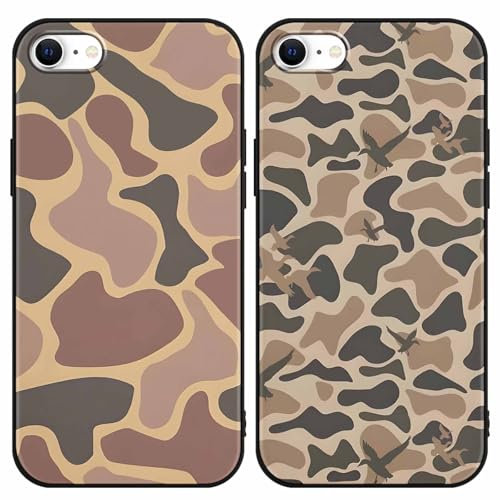 Yomjew 2 Pack Army Brown Camo Phone Case for iPhone 7/8 / SE 2020/2022 4.7 inches, Cool Durable Pattern Flag Anti-Scratch Soft Slim Flexible Protective Shockproof TPU Funda Cover for Men Boys