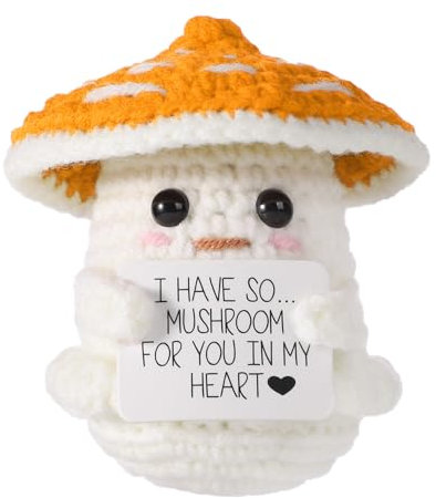 TOYMIS Positives Pilz Häkeln, Gestrickte Pilzpuppe Gehäkelter Pilz Positive Kartoffel Häkeln Woll Häkelpuppe für Motiviertes Geschenk Partydekoration(Orange-Weiß)