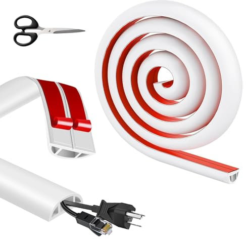 UBERMing 1.5M Cache Câble Auto-Adhésif Mini Goulotte de Câbles, Cache Fil Electrique Blanc Flexible Cache Cable de Sol pour Cacher 1 Fil, PVC Goulotte Passe Cable pour Maison Bureau, 30 mm x 10 mm