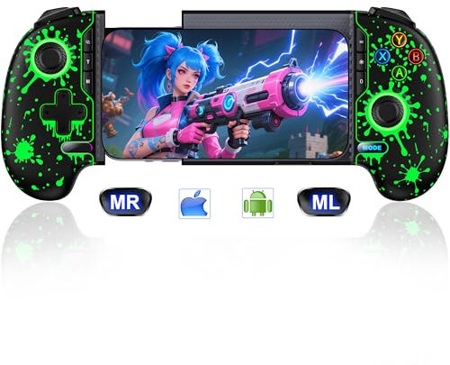 Wireless Phone Mobile Gaming Controller for iPhone/Android - Turn Your iPhone into a Gaming Console - Play Xbox, PlayStation, Cloud Gamepad for iOS with Hall Joystick, RGB, Turbo (Black-Spray)