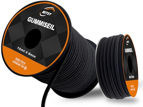 MITSY Gummiseil 8 mm 10 Meter Schwarz Expanderseil Spannseil | Wetterfest, 80% Dehnung, Elastisch, Reißfest & Stark, für Sonnensegel, Planen, Anhänger, Camping, Langlebig & Formstabil