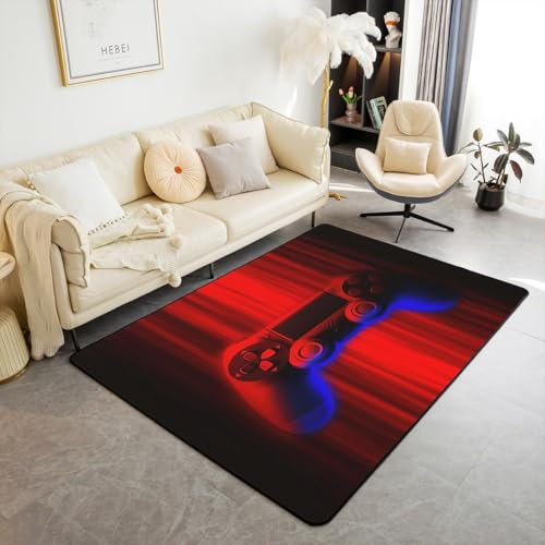 Feelyou Gamer Area Rug for Kids Boys Game Controller Decorative Carpet Set Red Ombre Living Room Rugs 3x5 Bedroom Decor Gaming Gifts Indoor Floor Mat