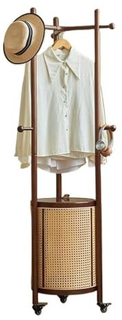 Porte-manteau autoportant Porte-manteau en bois massif, porte-vêtements mobile domestique rond en rotin, panier à vêtements sales, porte-vêtements sur pied for chambre à coucher Porte-manteau sur Pied