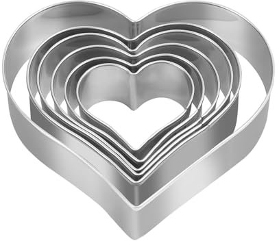 Ausstechformen Herz Set-6 Stück,Edelstahl Ausstecher Set, Groß and Mini herz Plätzchenausstecher,2.5-11.6cm Edelstahl herz-Tortenring,Glatt Herzausstecher für Cookie,Brownie,Obst,Sandwiches