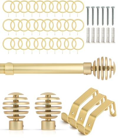 Emma Barclay Extendable Curtain Pole With Finials Rings Brackets & Fittings Sets 16-19mm in Matt Gold Metal Curtain Poles For Eyelet Curtains Rod-Metal Slice Collection 1.6m-3m Matt Gold