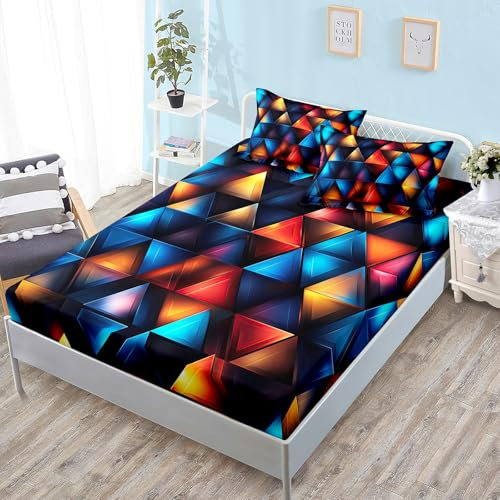 Spannbettlaken für Einzelbett, Einzelbett, rot, dreieckig, blau, kleines Einzelbett, Mikrofaser, atmungsaktiv, strapazierfähig, waschbar, 50 x 75 cm, 2 Stück, 90 x 190 + 30 cm