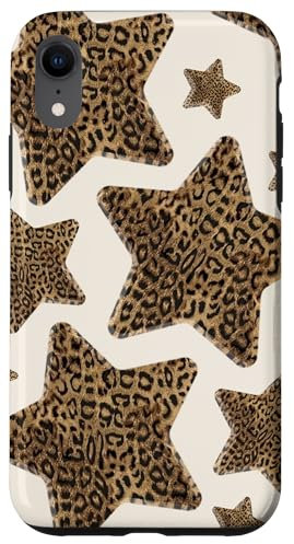 Cute Aesthetic Stars Cheetah Pattern Leopard Print Girly Y2k Case for iPhone XR