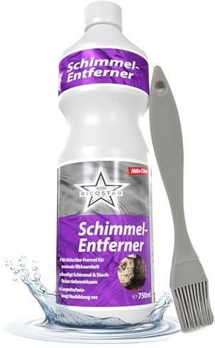 Ricostar Schimmelentferner mit Pinsel 750 ml – Reinigungsmittel zur Entfernung von Schimmelverfärbungen – Mit Aktivchlor – Zur Anwendung auf Wand, Fugen, Fenstern, Bad & Dusche