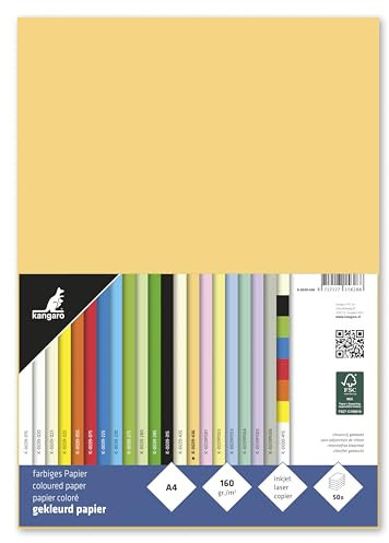 Kangaro - Tonpapier Dunkel Chamois DIN A4-160g/m² FSC mix – 50 pack - Briefpapier Bastelpapier DIY
