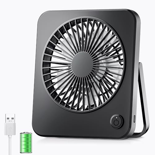 JATEKA Mini ventilatore Batteria, USB ventilatore da scrivania molto silenzioso con Ricaricabile 2600 mAh,ventilatore da tavolo per ufficio, camera da letto, soggiorno, campeggio - Nero