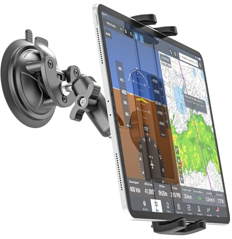 Charchendo ProAviator-Saugnapfhalterung aus robustem Metall, 360° verstellbarer Metallarm, Tablet-Halterung für Piloten, allgemeine Luftfahrt, passend für iPad Pro/Air/Mini, iPhone, Galaxy