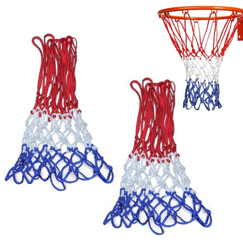 2 Pack Waterproof Basketball Netz, Durable Ballfangnetz for Standard Hoops | Weatherproof Nets, Easy Install, Perfect for Outdoor & Indoor Use, Red White Blue Design