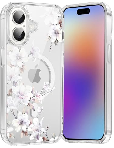 Saqmkil Handyhülle für iPhone 17 Hülle für Magsafe mit Blumen Muster | Aesthetic Bunt Motiv Mädchen Magnetische Case, Transparent Weich Silikon Dünn TPU Stoßfeste Schutzhülle Cover 6,3 02