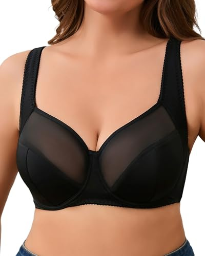 SHARICCA Bras for Women Underwire Soft Cup Push Up Bralette Comfortable Support for Plus Size Full Coverage Under T-Shirts,Black,95E
