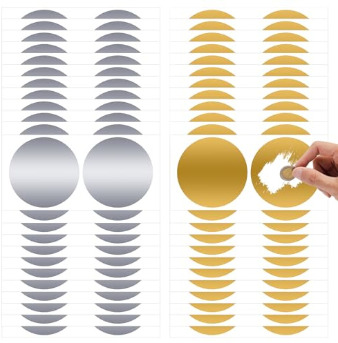 100 Stück Runde Rubbel Etiketten 5cm - Gold & Silber | Rubbellose Aufkleber, Kratzsticker für Feierlichkeiten, Geschenke & Veranstaltungen