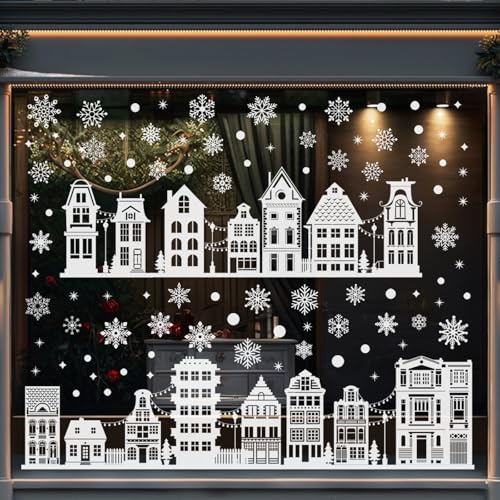 137 PCS Christmas Window Stickers, 9 Sheets Double Sided Christmas Window Decorations, Reusable PVC Static Snowflake Window Stickers for Xmas Window Decorations