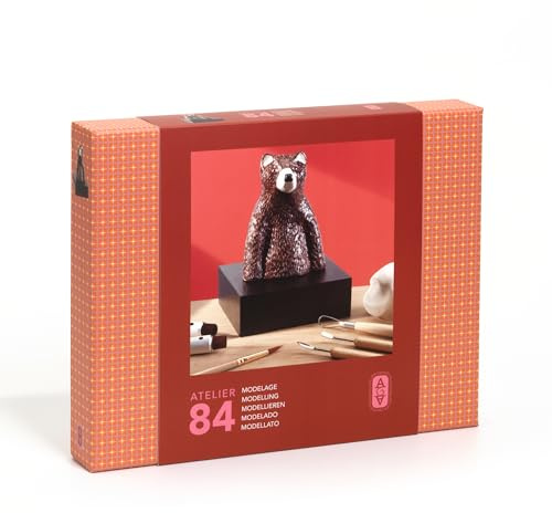 Djeco Atelier 84 Modellierset für Erwachsene, Kreativset mit Ton, Werkzeug & Farben, AGA-Serie, DIY Skulpturen gestalten mit Video-Tutorial