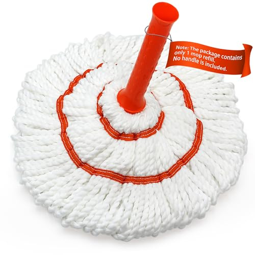 Self Wringing Twist Mop Head Replacement for Floor Cleaning, Washable Microfiber Cotton String Mop Refills with Scouring Pad for Hardwood, Tile, Bathtub, Kitchen