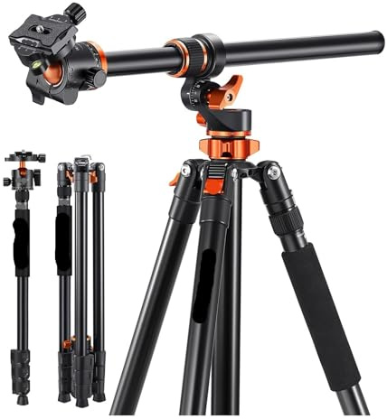 RWFRKABNK Concept 90 Zoll/2,3 M Kamera-Stative Aus Aluminiumlegierung, Umkehrbare Quersäule, Reisestativ T254A7+BH-28L Einbeinstativ