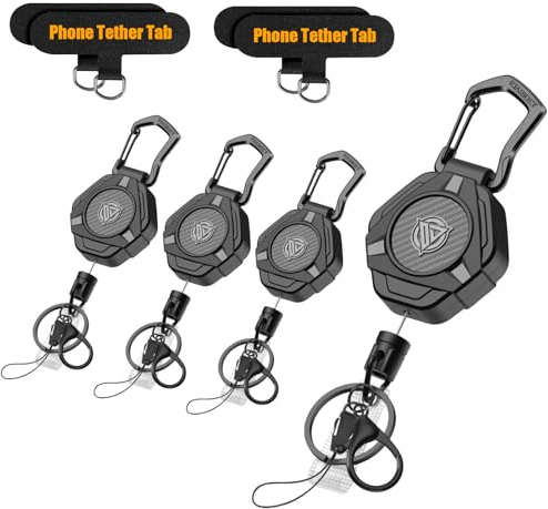 Oaridey Magnetic Retractable Keychain, Heavy Duty Retractable Lanyard with Phone Tether Tabs, Tactical ID Card Holder with 31.8'' Steel Cord Bearing 10.0 oz