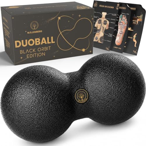 M.S.Lemberg Duoball Balle de massage pour fascia pour auto-massage - Dos, cou, épaules, colonne vertébrale et jambes - Balle de massage Twin Peanut Duo Ball - Double boule petite 8 cm - Black Orbit
