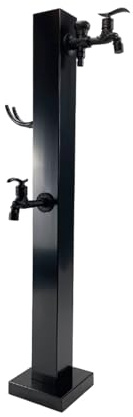 Fontana Rubinetto da pavimento da 37,4'', colonna d'acqua verticale quadrata in acciaio inossidabile 304 con 2 rubinetti, colonna antigelo for esterni a doppia uscita Fontanella(Svart)