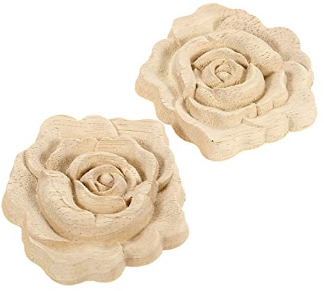 MUXSAM 2 piezas de 7 x 7 cm de madera tallada en esquina Onlay Applique puerta armario rosa sin pintar estilo europeo