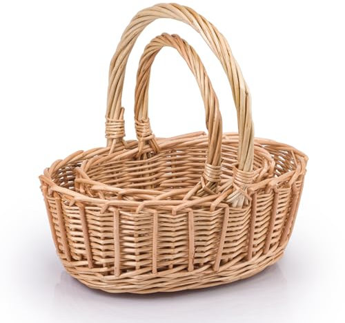 Woodluv Storage Baskets Set of 2, Wicker Woven Wedding, Flower Girls, Easter, Display & Gift Hamper Basket, Natural