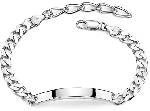 Materia Herren Armband Silber 925 - Schildarmband 6mm Männer 19-23cm SA-13-Ohne Gravur