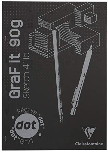 Clairefontaine 96845C Skizzenblock Graf it, DIN A3, 29,7x42 cm, 80 Blatt, 90g, DOT Lineatur, geheftet, ideal für Trockentechiken, 1 Stück, Schwarz