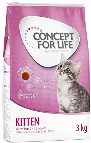 Concept for Life Kitten Trockenfutter für Katzen, 3 x 3 kg, ideal für Kätzchen von 2-12 Monaten sowie Schwangere und stillende Katzen, reich an Fleisch
