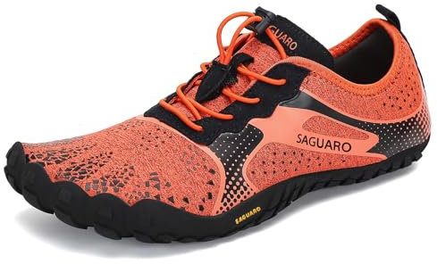 SAGUARO Barfußschuhe Herren Barfuss Schuhe Damen Barfussschuhe Outdoor Zehenschuhe Atmungsaktiv Traillaufschuhe mit Zero-Drop Solhe, Fast Ⅰ - Barfußschuhe Orange, Gr.41 EU