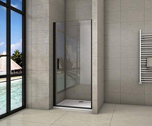 AICA porte de douche 90x200cm porte de douche pivotante noir en 8mm verre anticalcaire