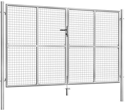 Festnight Gartentor Gartentür Hoftor Zaun Zauntür Maschendraht Zaun mit 3 Passenden Schlüsseln Verzinkter Stahl 306 x 200 cm Silbern