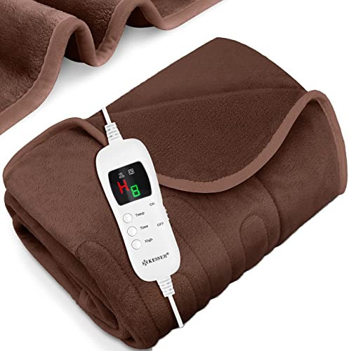 KESSER® Heizdecke aus Plüsch 180x130cm Grau TÜV SÜD GS geprüft | elektrische Wärmedecke mit Timer Abschaltautomatik | Kuscheldecke Decke | 9 Temperaturstufen | waschbar bis 40°C | Digitalanzeige