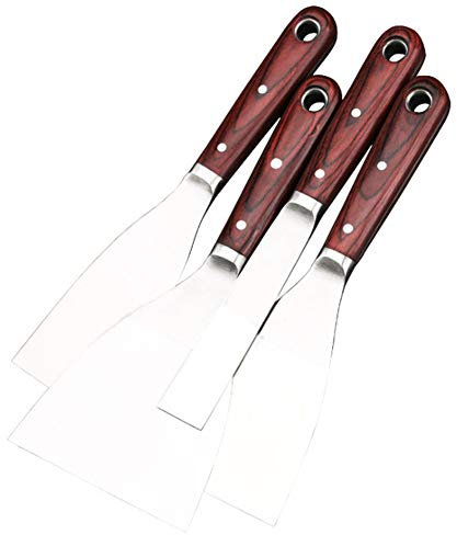 Spachtel Set Mit Holzgriff,Rostfrei Putty Messer,Schaber Spachtel,Wandschaber Malwerkzeug Zum Verstemmen, Entfernen Von Kratzern, Farbentferner Für Holz, 25MM, 50MM, 75MM, 100MM (4 Stück)