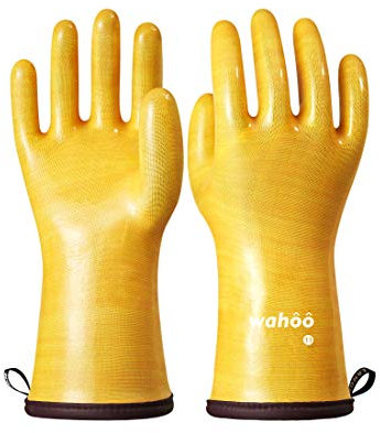 LANON Flüssig Silikon Hitzebeständige Grillhandschuhe, Topfhandschuhe, Backhandschuhe, Ofenhandschuhe, Grillen, Backen, Kochen, rutschfest, Wasserdicht, Gelb, XXL/10