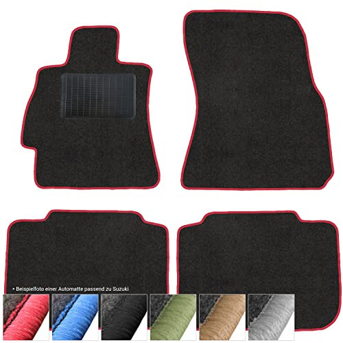 moto-MOLTICO Fußmatten Auto - Velours Autoteppiche passend für Suzuki Vitara (2014-2018) - 4-teiliges Set - Schwarze Automatten mit Roten Ziernähten