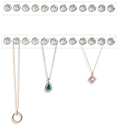 Acryl-Halskettenhalter, 4er-Set, zur Wandmontage, Schmuck-Organizer zum Aufhängen mit 12 Haken in Diamantform, transparenter Halskettenaufhänger, Armband, Geschenk für Mädchen und Frauen
