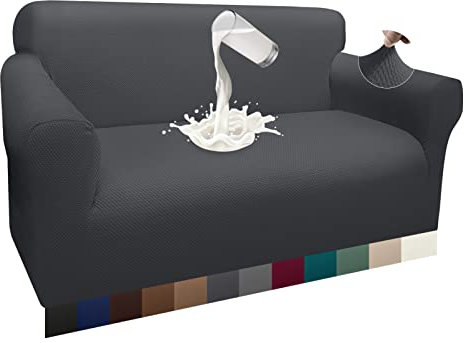 Granbest Dicke Wasserdicht Sofabezug 1 Stück Luxuriös Thick Couchbezug für Hunde Schick Jacquard Elastische Couchbezug Möbelbezüge mit Anti-Rutsch-Schaumstoffe (2 Sitzer, Grau)