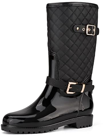 AONEGOLD Stivali da Pioggia Donna Stivali di Gomma Altezza Medio Wellington Boots Impermeabile Antiscivolo Scarpe Giardino Stivali da Acqua(Nero,37 EU)